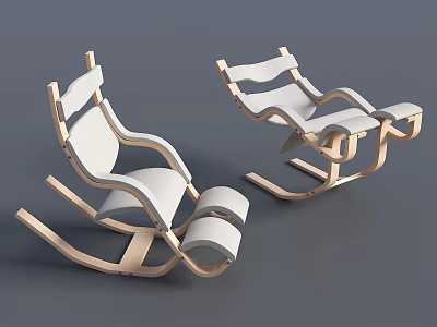 Comfortable Modern Wooden Rocking Chairs With White Cushions And Ergonomic Design 3d model