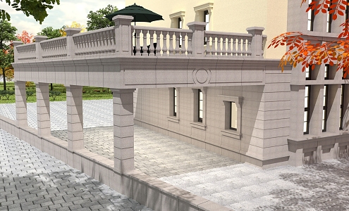 European-style single-family villa stone railing pillar stone window cover 3d model