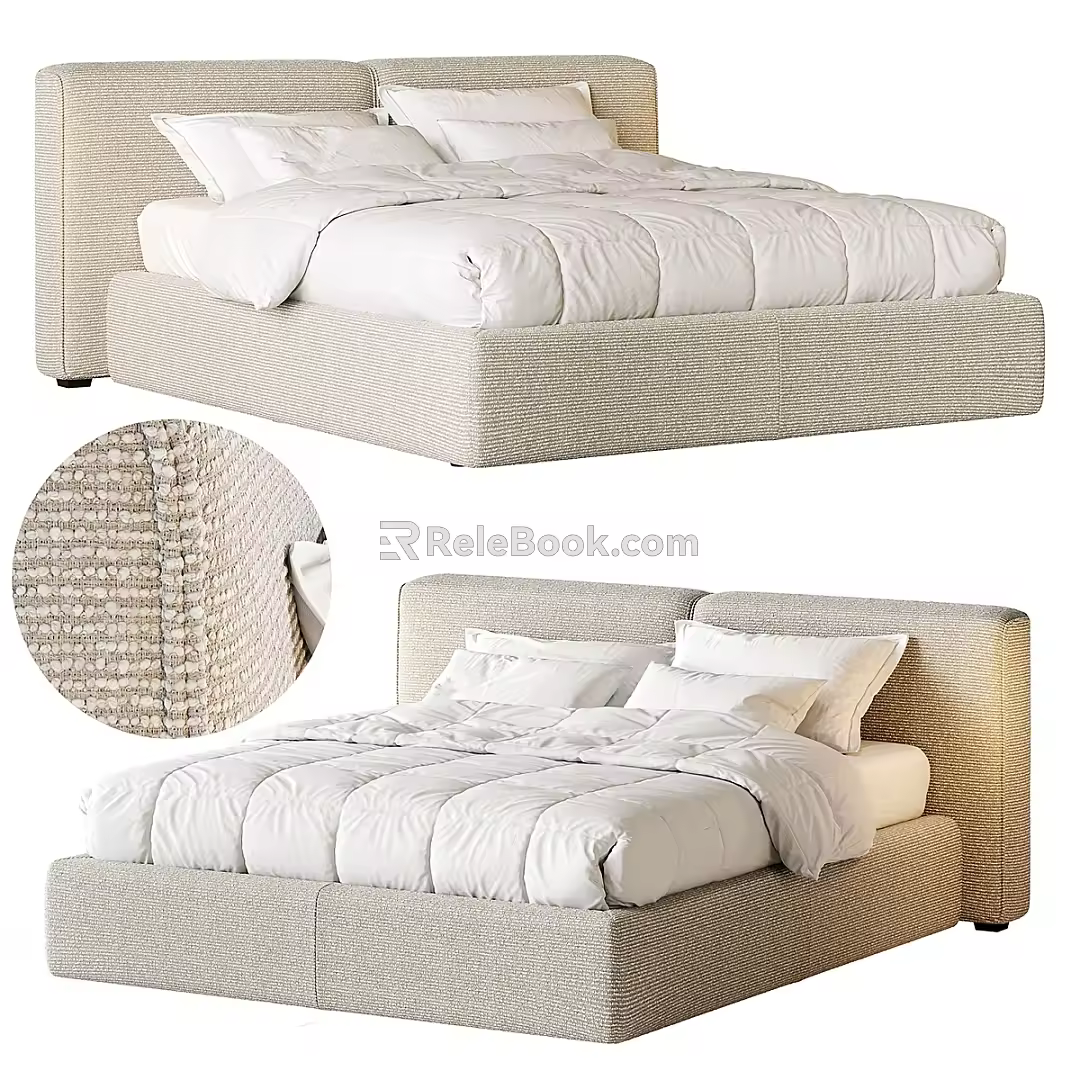 Fabric Double Bed Simple Double Bed Double Bed Combination Floor Bed Backrest Bedding Pillow 3d model