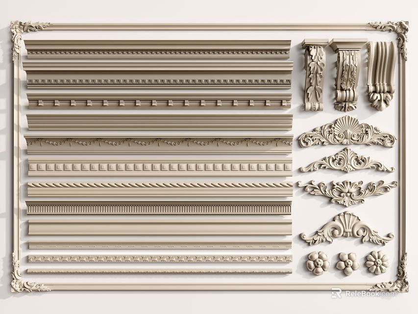 Elegant Carved Decorative Moldings with Corbels and Ornate Patterns for Interior Decoration 3d model 