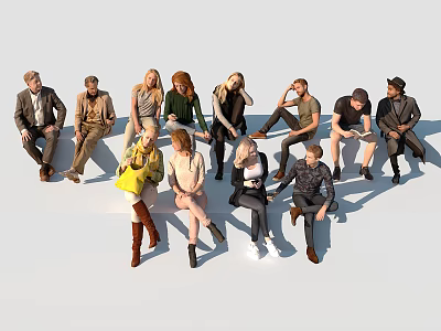 Diverse Group of People Sitting Together in Casual Attire and Relaxed Poses 3d model