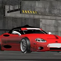 Red Modified Sports Car With Large Rear Spoiler Sleek Body And Industrial Concrete Background