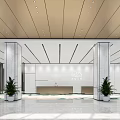 Elegant Modern Hotel Lobby With High Ceiling Marble Floor Pendant Lights And Green Plants