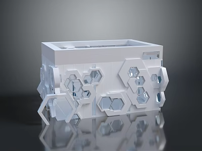 White Modern Geometric Decorative Object With Hexagonal Cutouts And Reflective Base 3d model