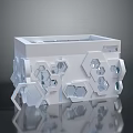 White Modern Geometric Decorative Object With Hexagonal Cutouts And Reflective Base 3d model