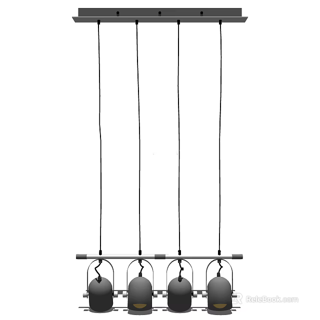 Modern Linear Pendant Light With Four Glass Shades And Black Metal Frame Over Kitchen Island 3d model 