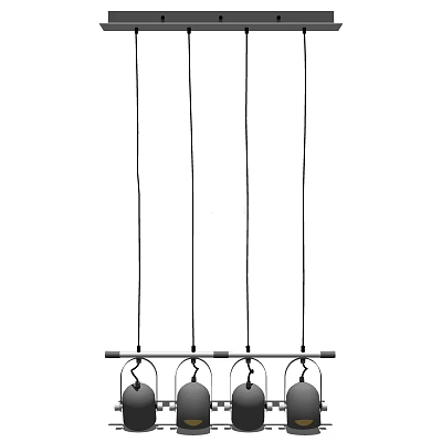 Modern Linear Pendant Light With Four Glass Shades And Black Metal Frame Over Kitchen Island 3d model