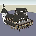 Classical European Style Commercial Complex With Tower Multiple Windows And Arched Balconies