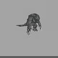 Crouching Grey Monster 3D Model with Green Eyes Long Claws and Rough Skin Texture