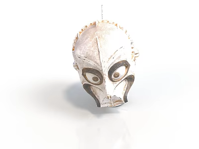Traditional Cultural Mask With White Surface Black Accents And Large Eyes 3d model