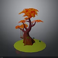 Colorful Decorative Tree With Red Trunk Orange Leaves And Swing On Green Base