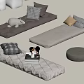Modern Minimalist Floor Cushions With Plaid Pillows Stuffed Animal And Ottoman