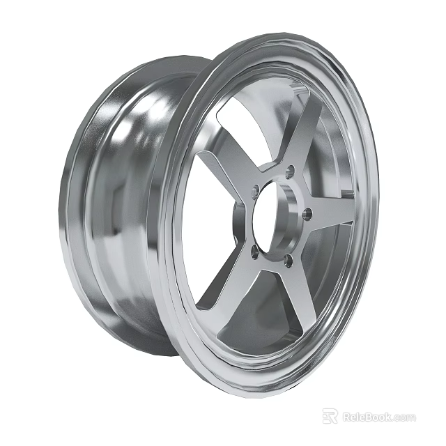 Shiny Silver Car Wheel With Five Spoke Design And Polished Metal Finish 3d model 