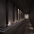 Modern Hotel Corridor Interior With Wooden Walls Lighting And Decorative Artwork