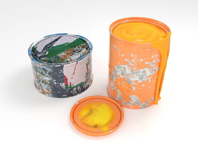 Household Decorative Paint Cans With Orange Yellow Silver Splatters And Lid 3d model