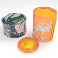 Household Decorative Paint Cans With Orange Yellow Silver Splatters And Lid