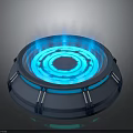 Futuristic Circular Glowing Device With Blue Light And Metallic Base Structure