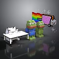 Pixel Art Characters and Creatures with White Cat Green Creatures Table Rainbow and Stars