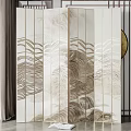 Elegant Modern Room Divider With Gold Frame And Leaf Pattern Design 3d model