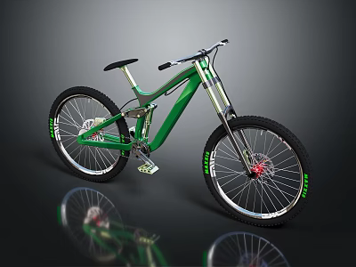 Green Mountain Bike With Suspension Fork Large Wheels And Modern Frame Design 3d model
