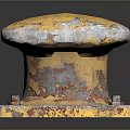 Industrial Rusted Yellow Bollard Component With Peeling Paint And Square Base