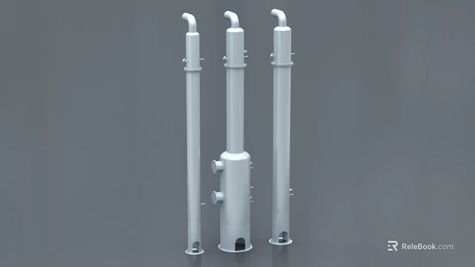 Vertical Industrial Equipment Metal Towers Featuring Pipes And Connecting Parts 3d model 