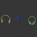 Three Stylish Electronic Headphones With Black And Blue Design On Reflective Surface
