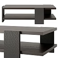 Modern Dark Wood Coffee Table With Two Shelves And Textured Legs Design