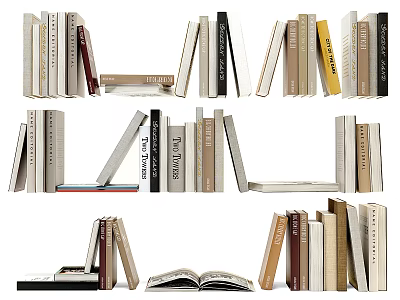 Books And Magazines Display Featuring Stacked Open Arranged Different Sizes And Colors 3d model