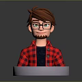 Cartoon Man Bust With Brown Hair Beard Glasses And Red Plaid Shirt