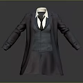 Long Dark Coat With White Shirt Vest And Black Tie Fashion Outfit