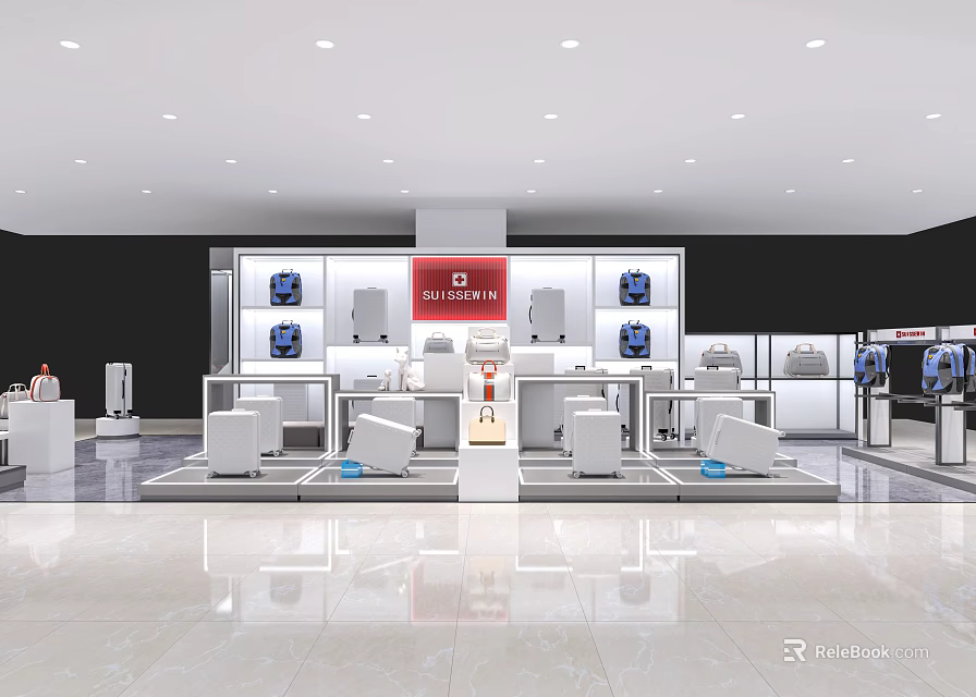 Samsung Showroom Interior With White Display Stands Product Displays And Bright Lighting 3d model 