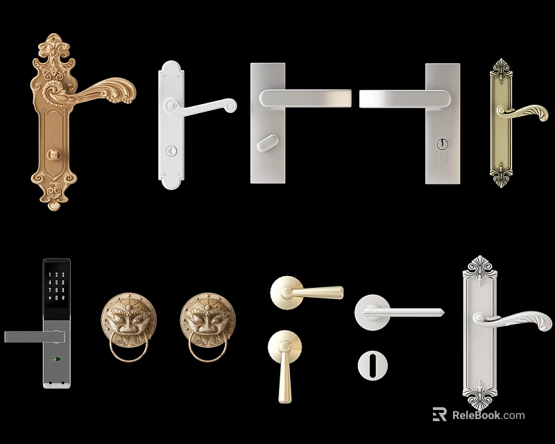 Different Styles of Door Handles with Carved Lion Head Minimalist Electronic and Decorative Designs 3d model 