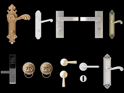 Different Styles of Door Handles with Carved Lion Head Minimalist Electronic and Decorative Designs 3d model