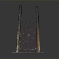Natural Landscape Featuring Wooden Posts Red Net Structure And Blue Base 3d model