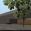 Zhigu Park Modern Building Exterior With Glass Curtain Wall Trees And Vehicles