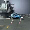 Aircraft Carrier Deck Featuring Blue Fighter Jets Control Tower And Red White Marker Lines