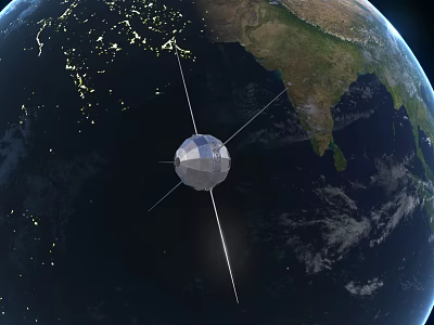Satellite Orbiting Earth In Space With Night Lights And Continental View 3d model