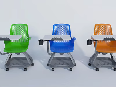 Multicolor Single Task Chair With Attached Table Cup Holder And Wheels 3d model