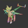 White Unicorn Like Game Movie Character With Airplane Wings Tail Red Eyes And Propellers