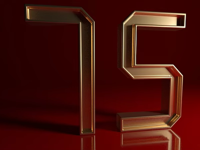Golden Metallic Hinged Door Design With 3D Number 15 On Shiny Red Background 3d model