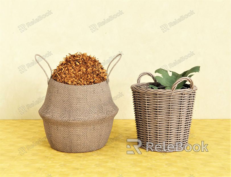 Modern Storage Basket Flower Pot Flower Plant Green Plant Bamboo Basket Bamboo Basket Dirty Clothes Basket model