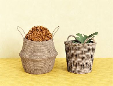 Modern Storage Basket Flower Pot Flower Plant Green Plant Bamboo Basket Bamboo Basket Dirty Clothes Basket 3d model