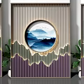 Modern Luxury Background Wall With Round Mountain Painting And Striped Pattern 3d model