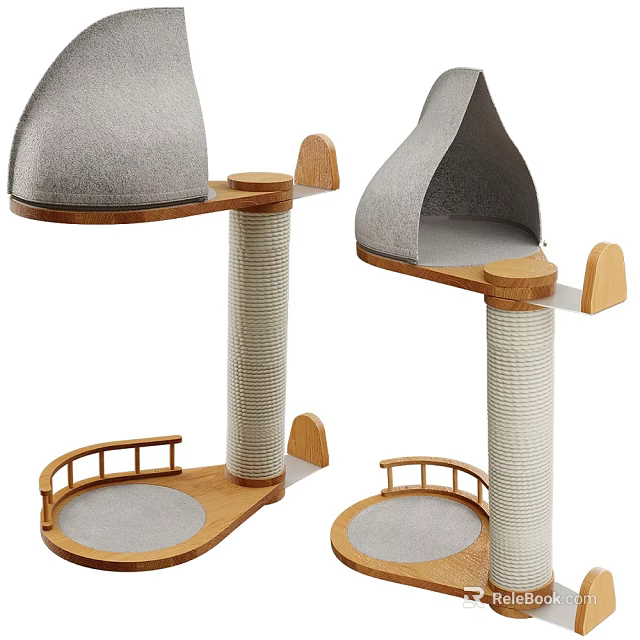 Cat Trees With Gray Canopies Wooden Parts And Scratching Posts 3d model 