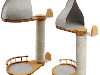 Cat Trees With Gray Canopies Wooden Parts And Scratching Posts 3d model