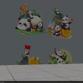 Cartoon Panda Wall Decor With Bamboo Gold Coins Red Flags And Moon