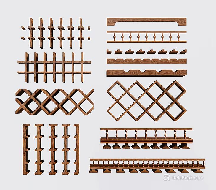 Various Stylish Wooden Wine Racks With Grid Patterns For Home Storage Solutions 3d model 