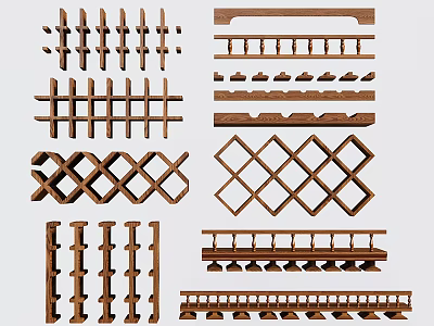 Various Stylish Wooden Wine Racks With Grid Patterns For Home Storage Solutions 3d model