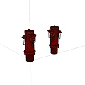 Two Red Fire Hydrants As Essential Fire Safety Equipment With Chains 3d model